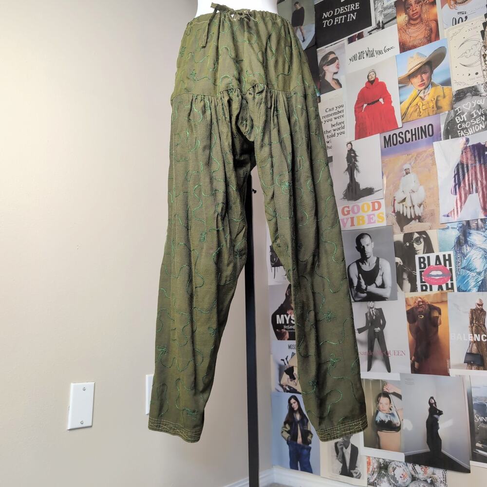 Embroidered Boho Green Harem Pants